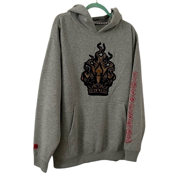 Jnco Hoodie Vintage Y2K 90s Crown Logo in Flames Patch Size Large/XL - Picture 3 of 12